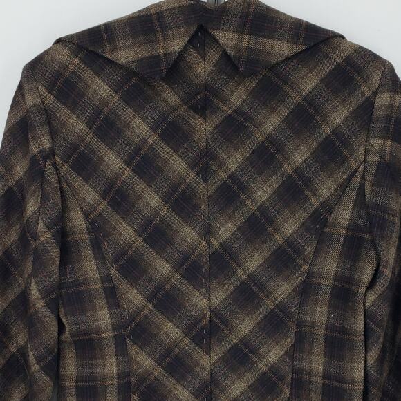 BCBGMaxazria Y2K Plaid Blazer Jacket XS Wool Ruffle Collar Brown Black BCBG - Picture 7 of 9